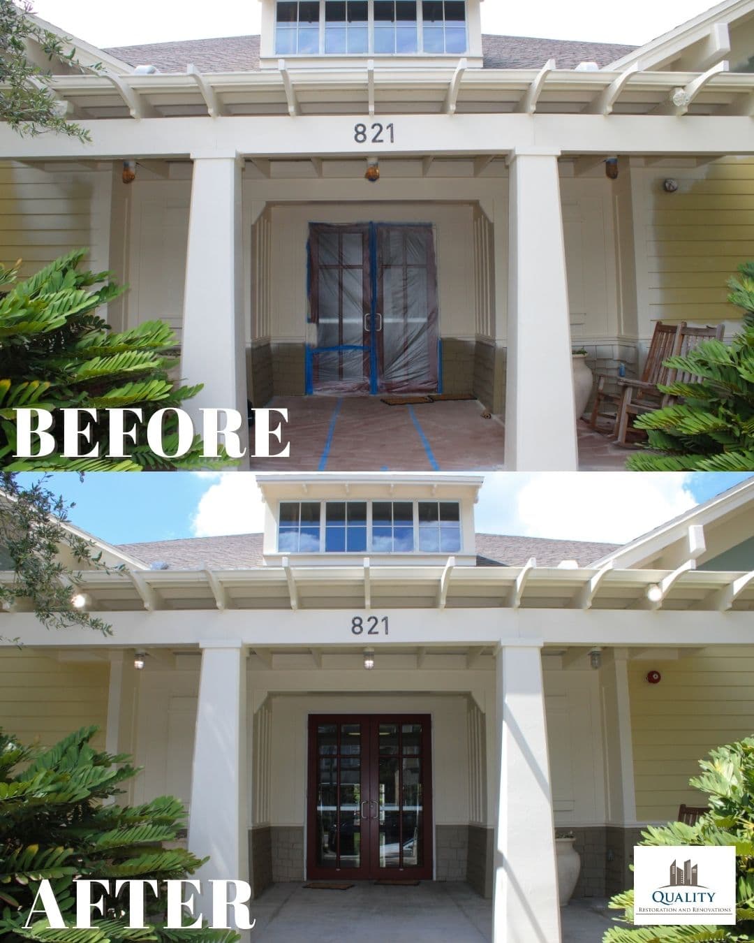 Kate Jackson Center front entrance before and after