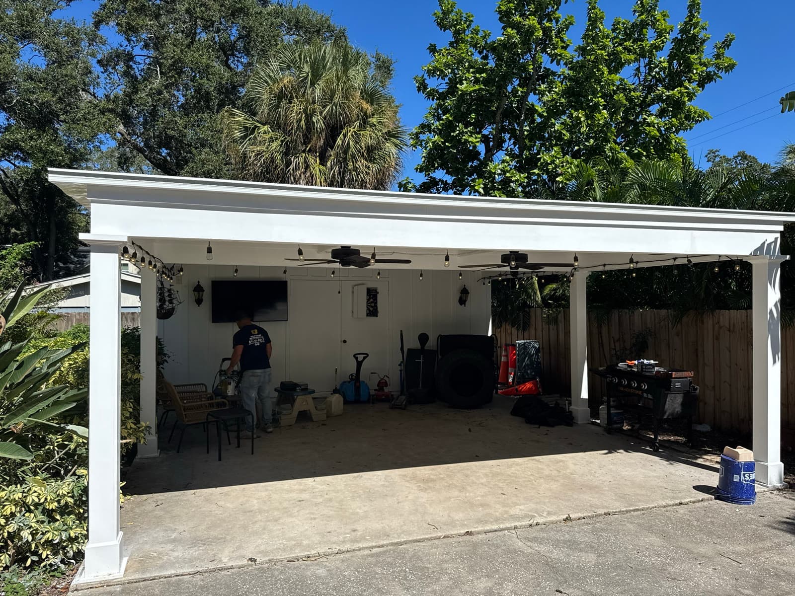 Completed carport renovation wide angle view in Tampa