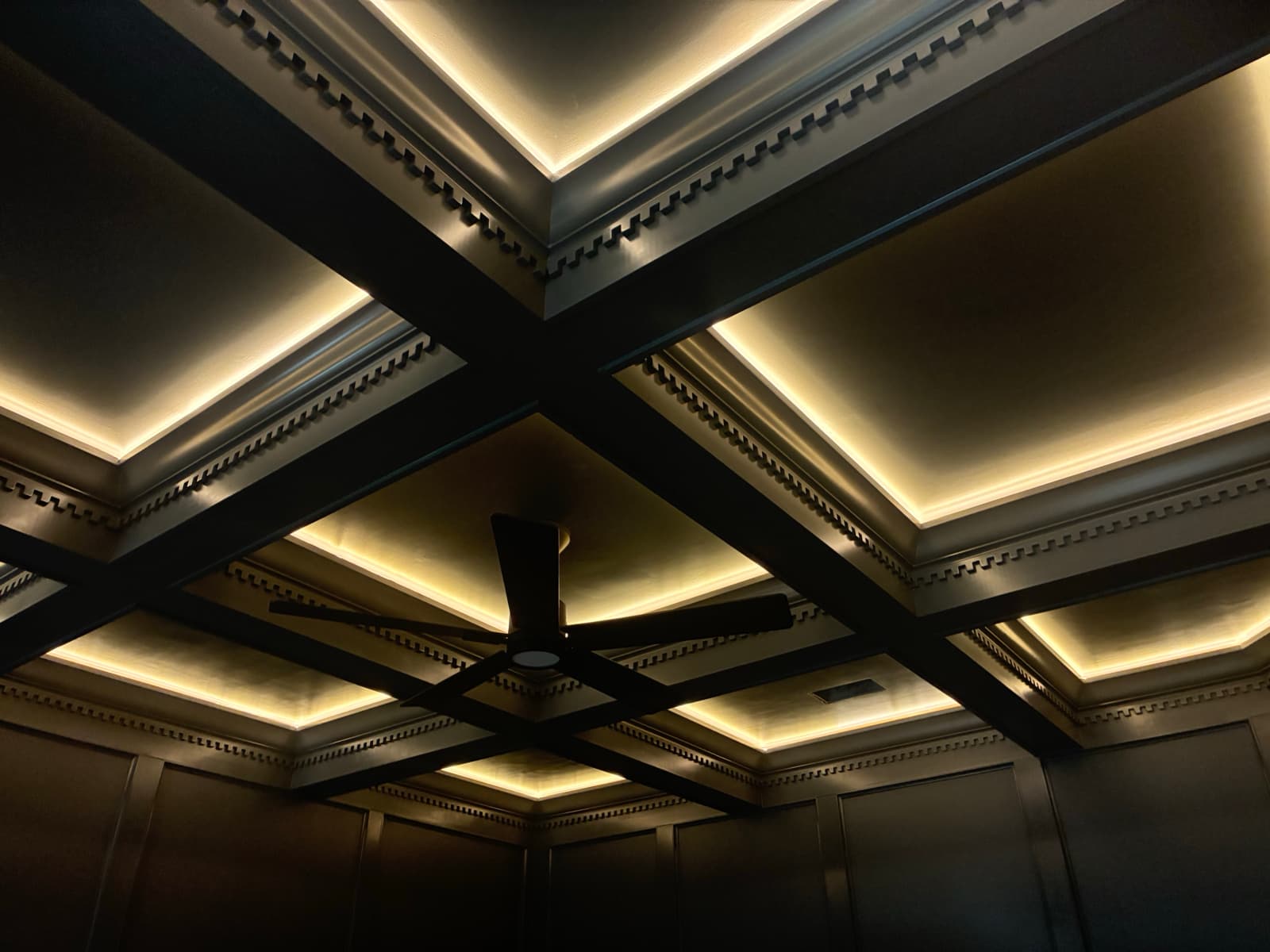 Coffered ceiling with LED lighting detail in Tampa